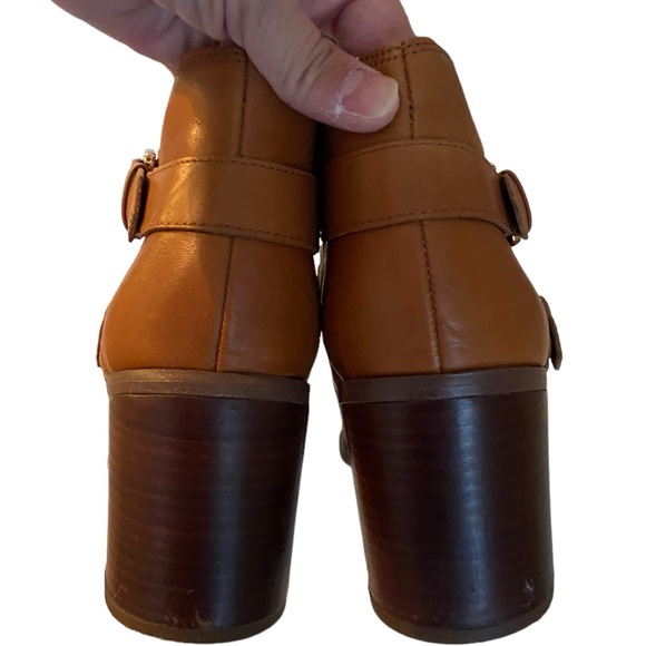 FRANCO SARTO CAMEL LEATHER ANKLE BOOTS WITH STRAPS WOMENS SIZE 10 STACKED HEEL - Picture 6 of 15